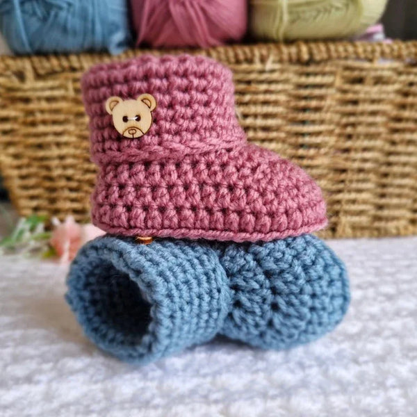 Handmade Crochet Baby Booties with Teddy Button - Sizes Newborn, 0-3 and 3-6 Months - Twisted by the Sea