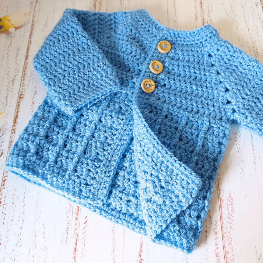 Handmade Crochet Baby Cardigan, Sizes Newborn and 0-3 Months - Twisted by the Sea