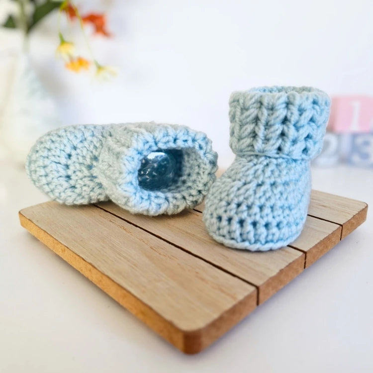 Handmade Crochet Baby Booties with Textured V Stitch Cuff - Twisted by the Sea