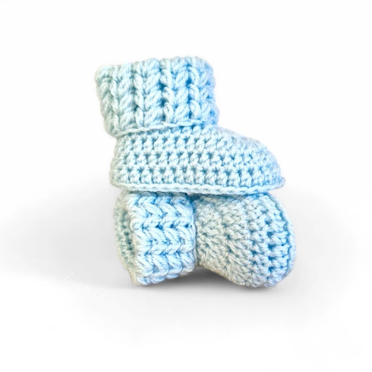 Handmade Crochet Baby Booties with Textured V Stitch Cuff - Twisted by the Sea