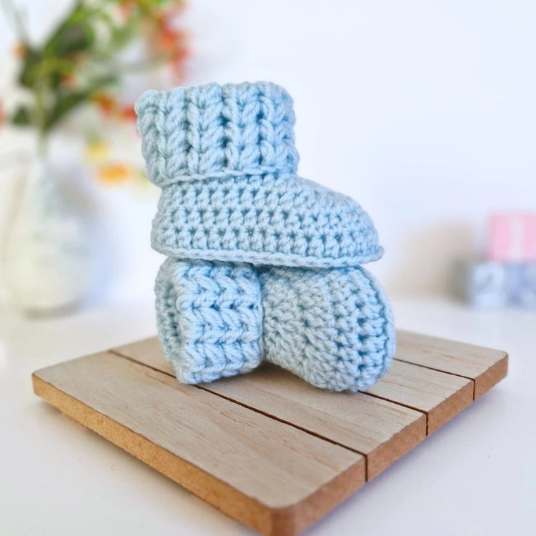 Handmade Crochet Baby Booties with Textured V Stitch Cuff - Twisted by the Sea
