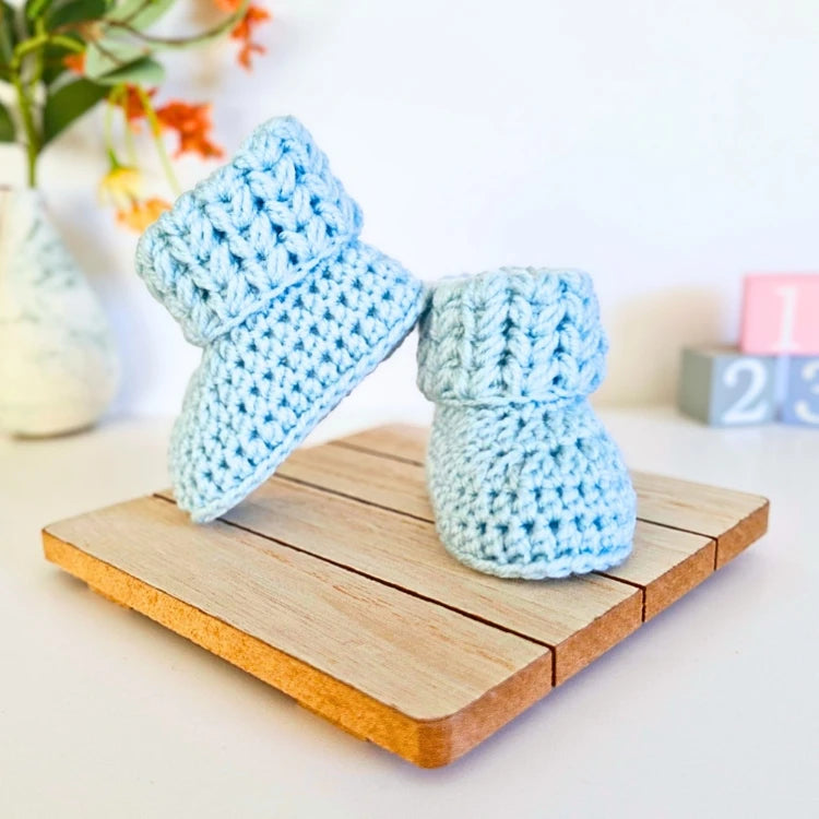 Handmade Crochet Baby Booties with Textured V Stitch Cuff - Twisted by the Sea